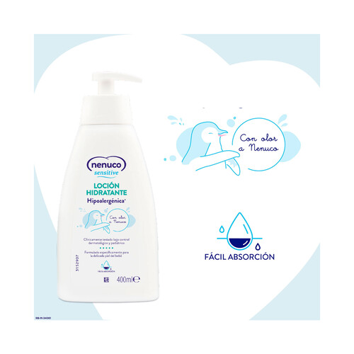 Loción hidratante e hipoalergénica con olor a NENUCO Sensitive 400 ml.