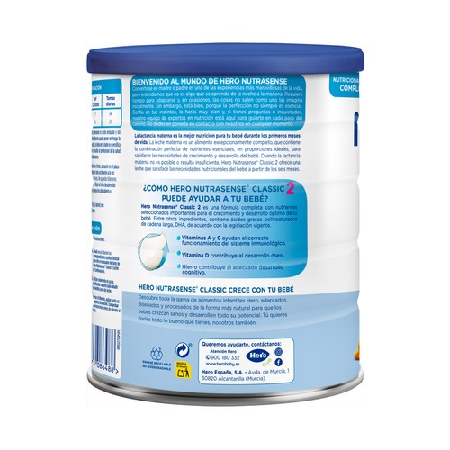 HERO Nutrasense classic 2 Preparado lácteo infantil (leche continuación), desde los 6 meses 800 g.