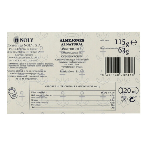 NOLY Almejones al natural NOLY 63 g.