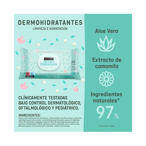 SUAVINEX Toallitas humedas dermo hidratantes, para la limpieza de nuestro bebe 60 uds.
