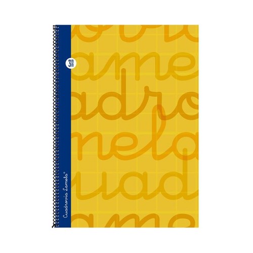 Cuaderno de espiral tamaño cuarto con 80 hojas de cuadrovía 3mm. Cubierta extra dura color amarillo. EDITORIAL LAMELA.