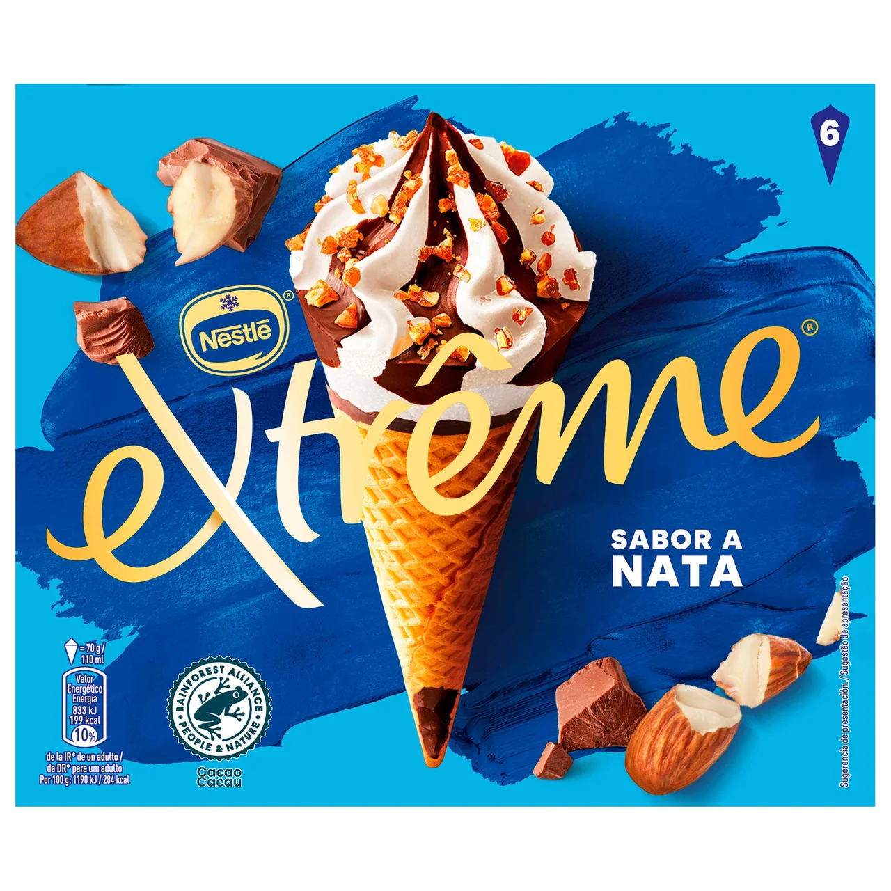 De Nestlé Conos de helado de nata con almendra caramelizada y salsa de chocolate 6 x 110 ml.