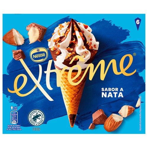 EXTRÈME de Nestlé Conos de helado de nata con almendra caramelizada y salsa de chocolate 6 x 110 ml.