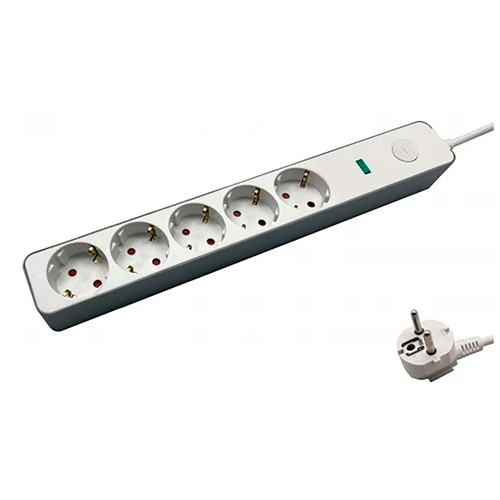 Ladrón base de 5 tomas de 3 m, 16 ampere, botón encendido/apagado, con protección. AUCHAN.