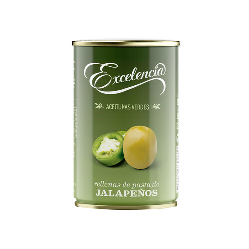 EXCELENCIA Aceitunas verdes manzanilla rellenas de jalapeño EXCELENCIA lata de 130 g.