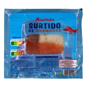 Imagen de AUCHAN Surtido de ahumados (salmón, bacalao y atún de aleta amarilla ahumados) 100 g. Producto Alcampo