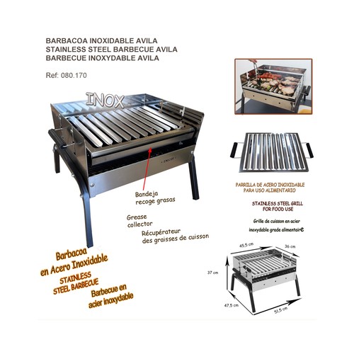 Barbacoa de sobremesa IMOR AVILA acero Inox, bandeja recoge grasas.