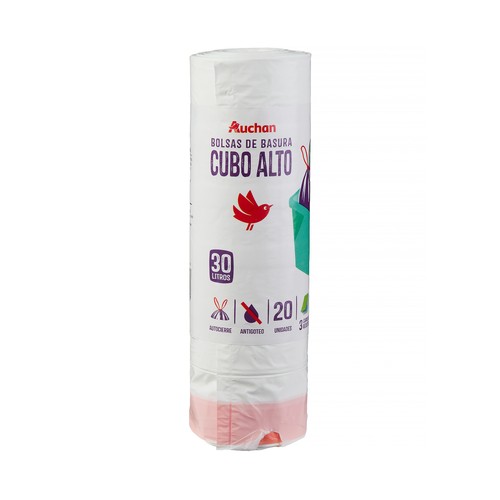 Bolsas de basura blanca con autocierre capacidad 30 litros 50 x 75 cm PRODUCTO ALCAMPO 20 uds.