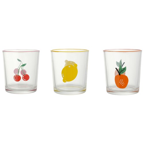 Set 3 vasos decorados 25 cl decoración frutas. ACTUEL