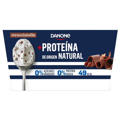 DANONE + Proteina Yogur 0 % materia grasa con proteína de origen natural y sabor a stracciatella 4 x 100 g.