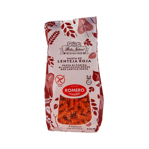 ROMERO Fusilli sin gluten lenteja roja 100 % 250 g.