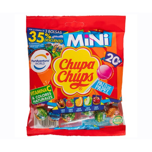 CHUPA CHUPS Mini Caramelo con palo de papel de sabores variados 20 uds.