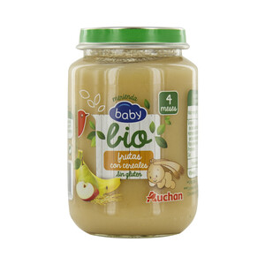 Imagen de ALCAMPO BABY Bio Tarrito de frutas (pera, manzana, plátano y naranja) con cereales a partir de 4 meses 200 g.