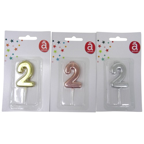 Vela del nº2, color plata, oro o rosa, 4,5 cm, ACTUEL.