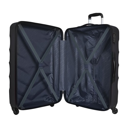 Maleta grande de viaje rígida de color negro de 75 cm y 4 ruedas ABS, AIRPORT ALCAMPO.
