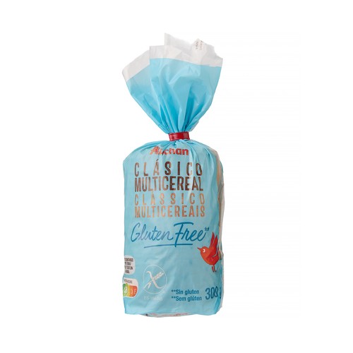 PRODUCTO ALCAMPO Pan de molde multicereales, elaborado sin gluten 300 g.