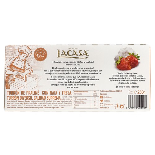 LACASA Turrón de nata y fresa 250 g.