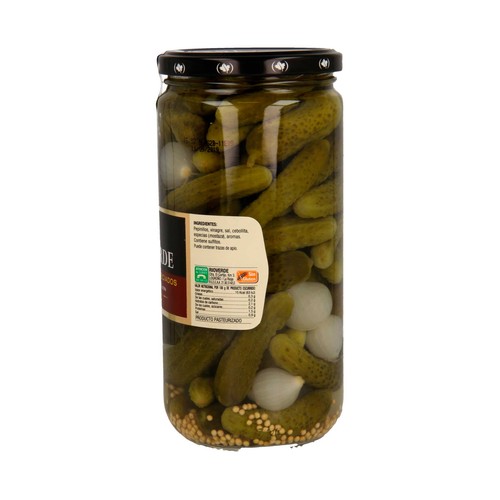 RIOVERDE Pepinillos medianos especiados al vinagre de vino RIOVERDE frasco de 380 g.