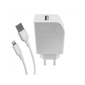 Cargador USB + cable tipo-C a Apple Lightning MUVIT, 12W, 2.4A, longitud 1,2m.