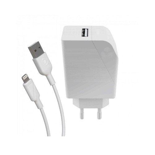 Cargador USB + cable tipo-C a Apple Lightning MUVIT, 12W, 2.4A, longitud 1,2m.