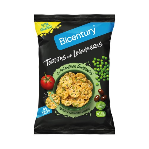 BICENTURY Tortitas de legumbres,tomate, guisantes y aceitunas negras, 60 g