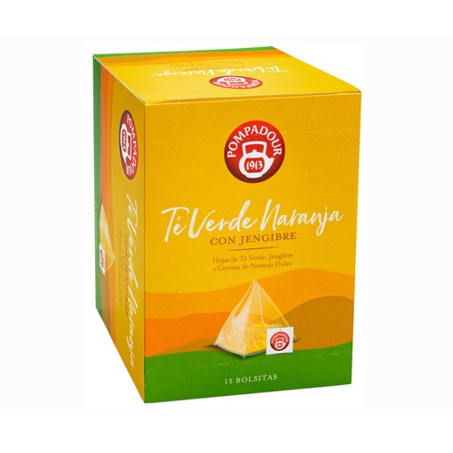 POMPADOUR Té verde de naranja con jengibre piramidal 15 uds. 30 g.
