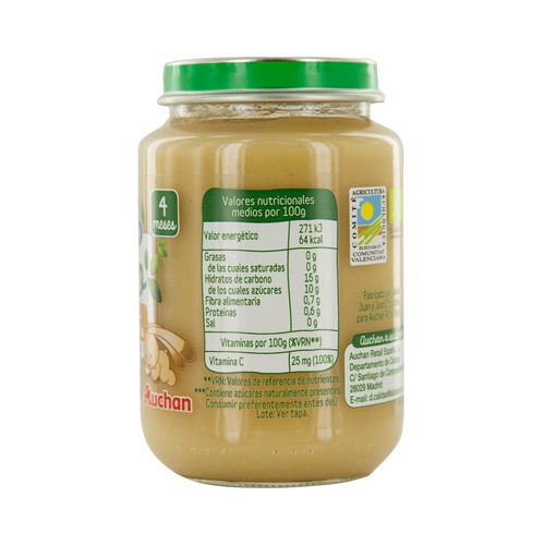 ALCAMPO BABY Bio Tarrito de frutas (pera, manzana, plátano y naranja) con cereales a partir de 4 meses 200 g.