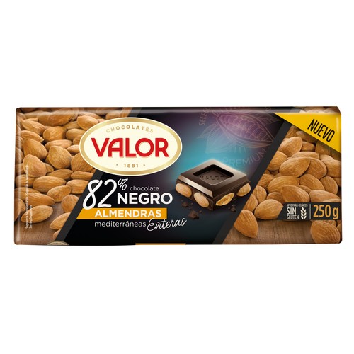 VALOR Chocolate negro con almendras, 82 % cacao 250 g.