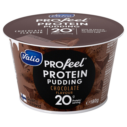 Natillas de chocolate sin lactosa, ni azúcares añadidos y con alto contenido en proteínas (20 g) VALIO Profeel 180 g.