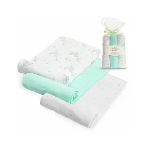 Pack de 3 gasas, diseño de conejitos y estrellas, color verde, INTERBABY.