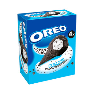Imagen de OREO Cono de helado de vainilla con trozos y recubrimientos de galletas al cacao 4 x 100 ml.