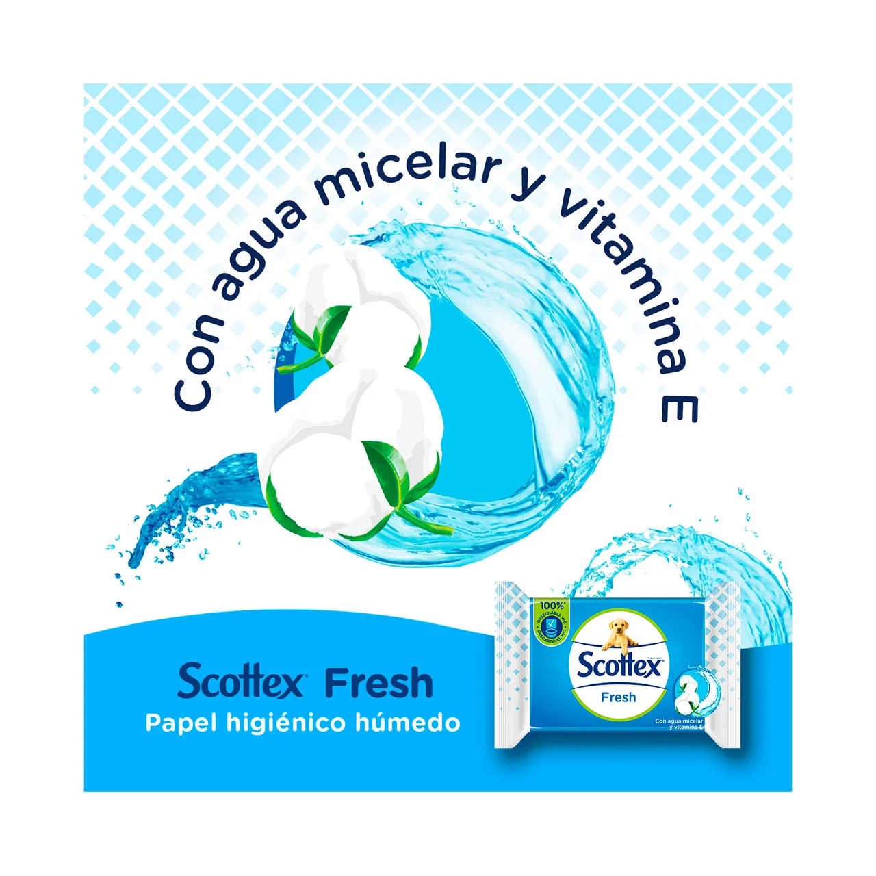 SCOTTEX Fresh Papel higiénico húmedo (toallitas WC), con agua micelar y vitamina E 74 uds.