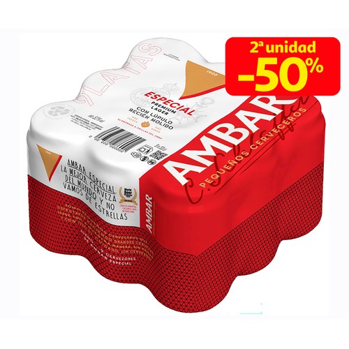 Cerveza rubia AMBAR ESPECIALlpack de 9 latas de 33 centilítros