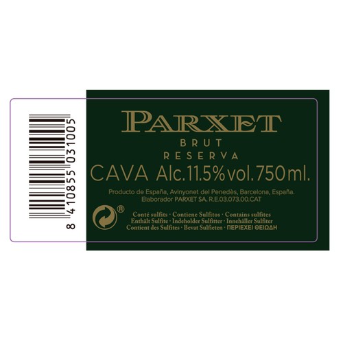 PARXET Cava brut reserva botella de 75 cl.