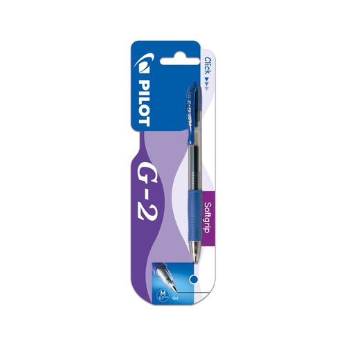Bolígrafo retráctil de grip suave punta media y grosor de 0.7mm con tinta gel color azul PILOT G-2.