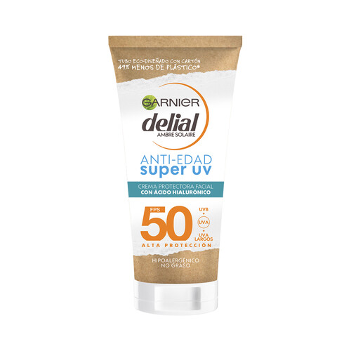 DELIAL Protector solar facial anti-edad con ácido Hialurónico y FPS 50 (muy ato) DELIAL 50 ml.