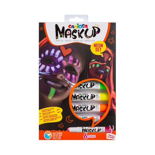 Pinturas de cara Mask Up caja 6 Neon. Pintura lavable para la piel. Maquillaje Ideal para Navidad, Halloween, Carnaval y Fiestas.