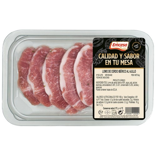 EMCESA Filetes de lomo de cerdo ibérico al ajillo 200 g.