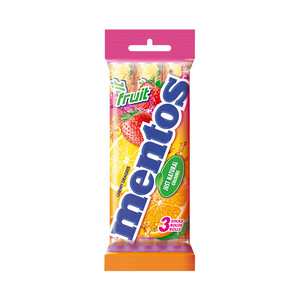 MENTOS Roll de caramelos masticables con zumo de frutas MENTOS 3 x 38 g.