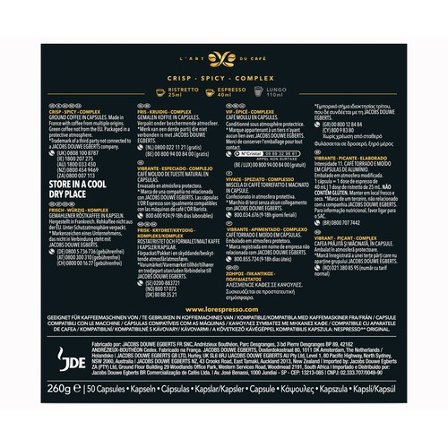 L"OR ESPRESSO Café ristretto intensidad 11 50 uds. 260 g.
