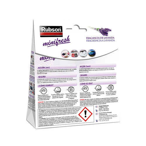 Deshumidificador, especial cajones y armarios, aroma lavanda, RUBSON Minifresh, 2x50grs.  