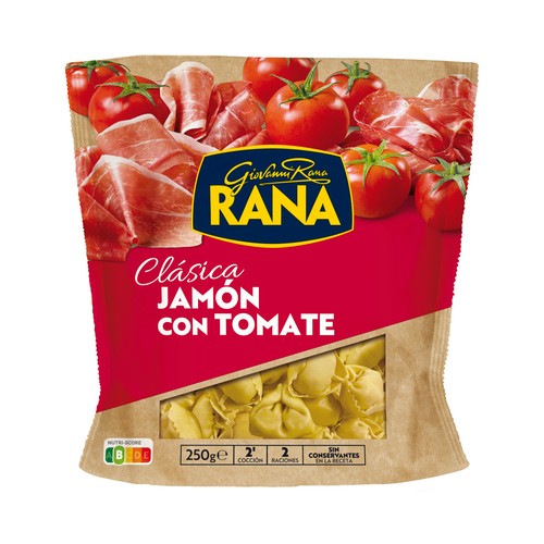 RANA Tortellini de pasta fresca al huevo, rellenos de jamón con tomate 250 g.