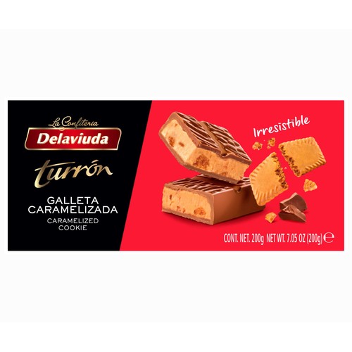 DELAVIUDA Praline de chocolate con leche y galleta caramelizada 200 g.