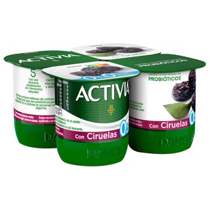 Imagen de ACTIVIA Bífidus desnatado (0% materia grasa) con trocitos de ciruela de Danone 4 x 120 g.