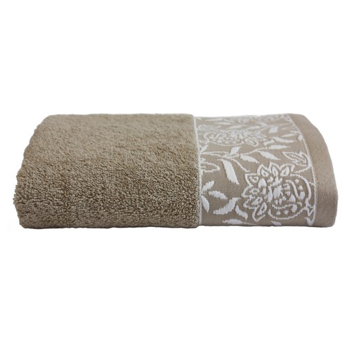 Toalla de lavabo de 450 gm, diseño cenefa jacquard, color beige, ALMEIDA.