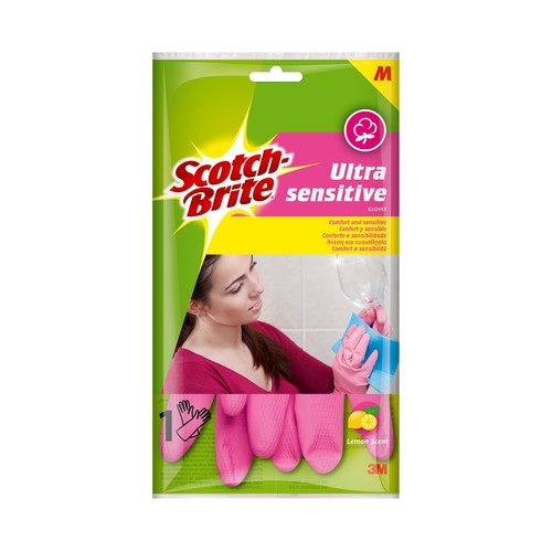 SCOTCH-BRITE Guantes ultrasensibles confort y sensibilidad, esencia limón talla mediana SCOTCH-BRITE