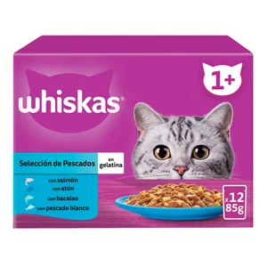 WHISKAS Pienso húmedo para gato bolsa pescado gelatina WHISKAS 12x85 gr.
