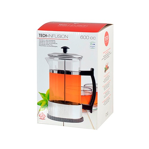 Tetera de vidrio borosilicato con émbolo , 600 ml, HOME.