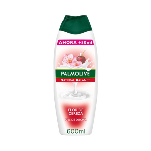 PALMOLIVE Natural balance Gel de baño o ducha textura crema, enriquecido con extracto de flor de cereza 600 ml.