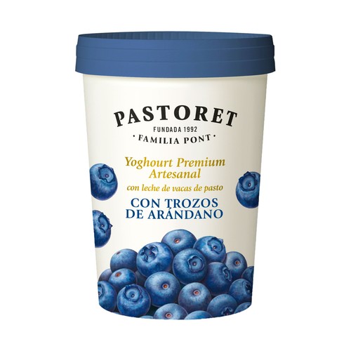 PASTORET Yogur artesanal azucarado con trozos de arándano 475 g.